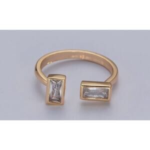 14K Gold Plated Twin Rectangle CZ Stone Bar Adjustable Ring